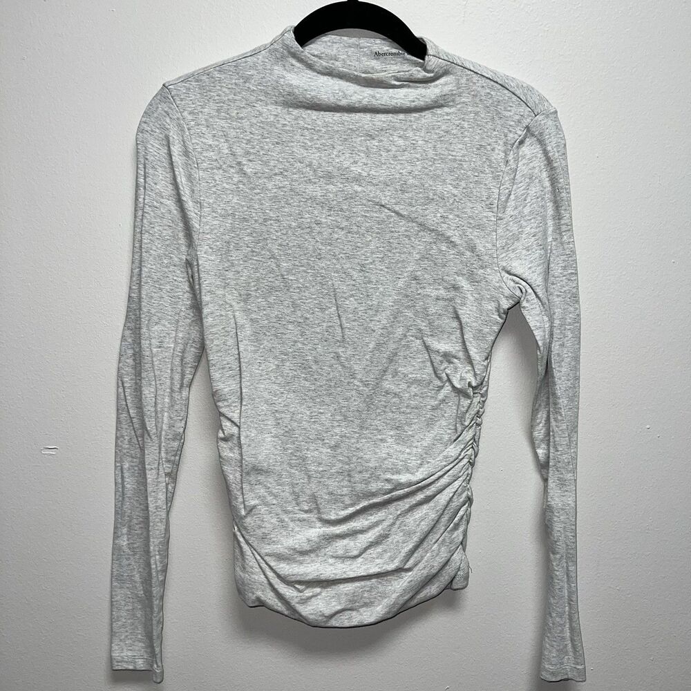 Abercrombie & Fitch long sleeve mock neck shirt grey women’s size small ruched